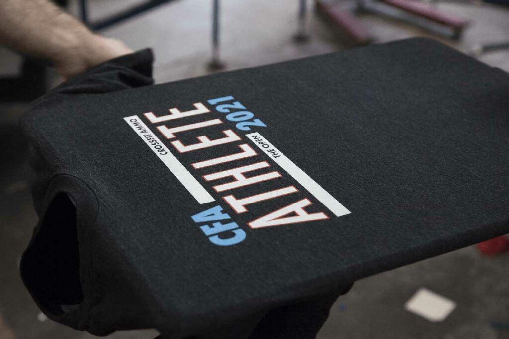 black t-shirt being made for a crossfit team