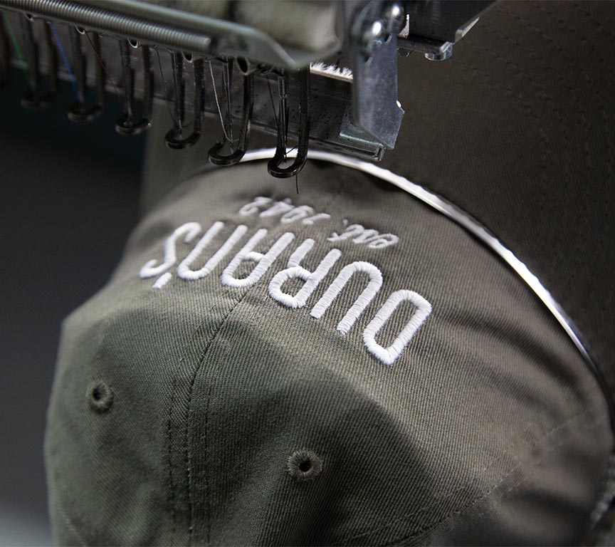 close up of a hat being embroidered